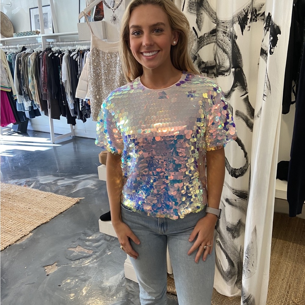 Le Superbe Mimosa Sequined T Shirt Top Shimmery Oversized Tee Size 2 - Picture 4 of 17